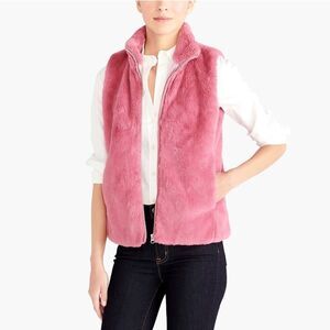 J. Crew Faux Fur Vest Womens Small Pink Zip Up Barbiecore Coquette